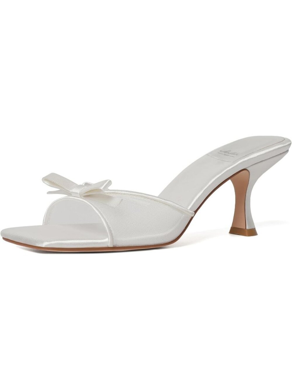 Women's Round Toe Heels With Bow Mules White3 Slip on Stiletto Backless Sandals